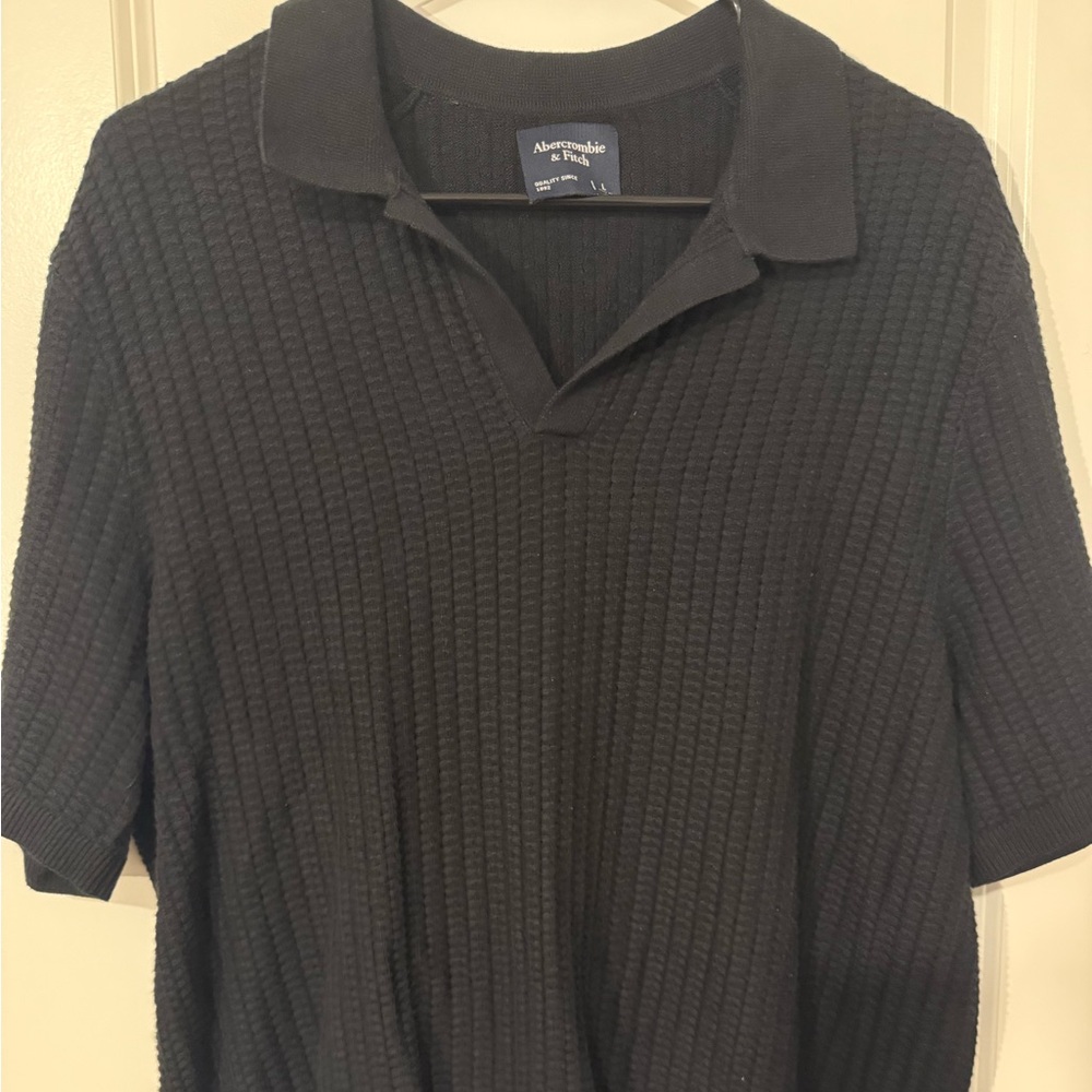 Abercrombie & Fitch Textured Black Polo Shirt